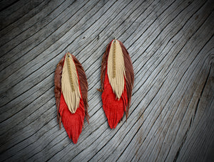 Long leather feather earrings