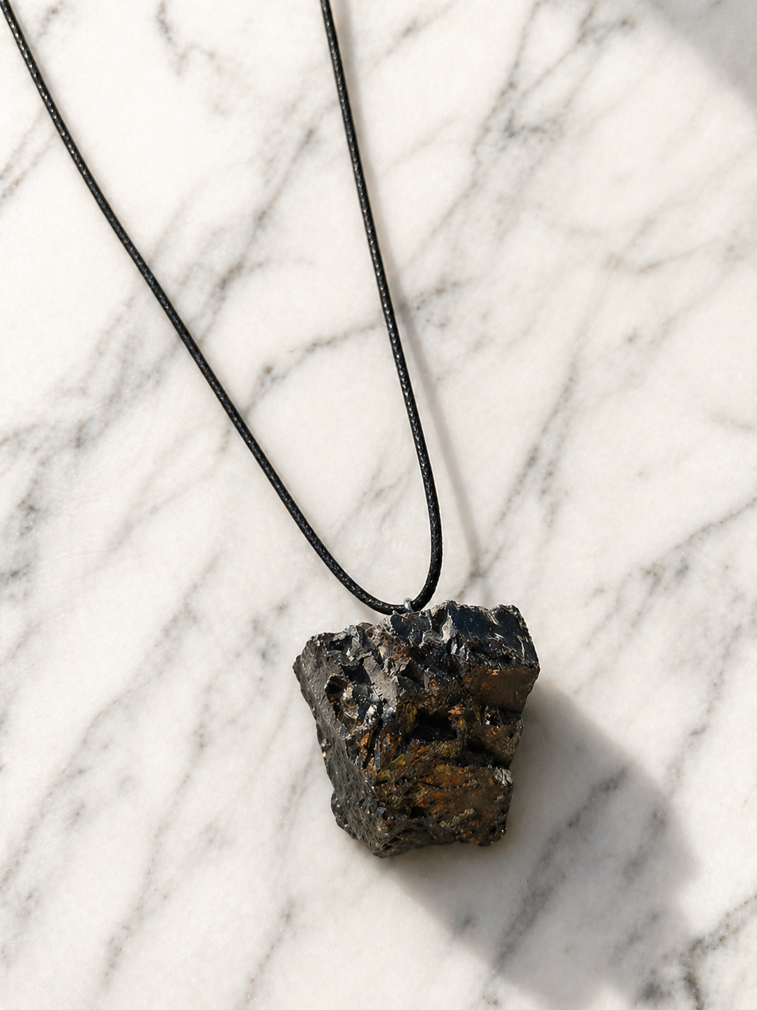 Raw Elite Shungite Pendant Necklace – Natural Rare Shungite Stone on Cord | Grounding Stone Jewelry