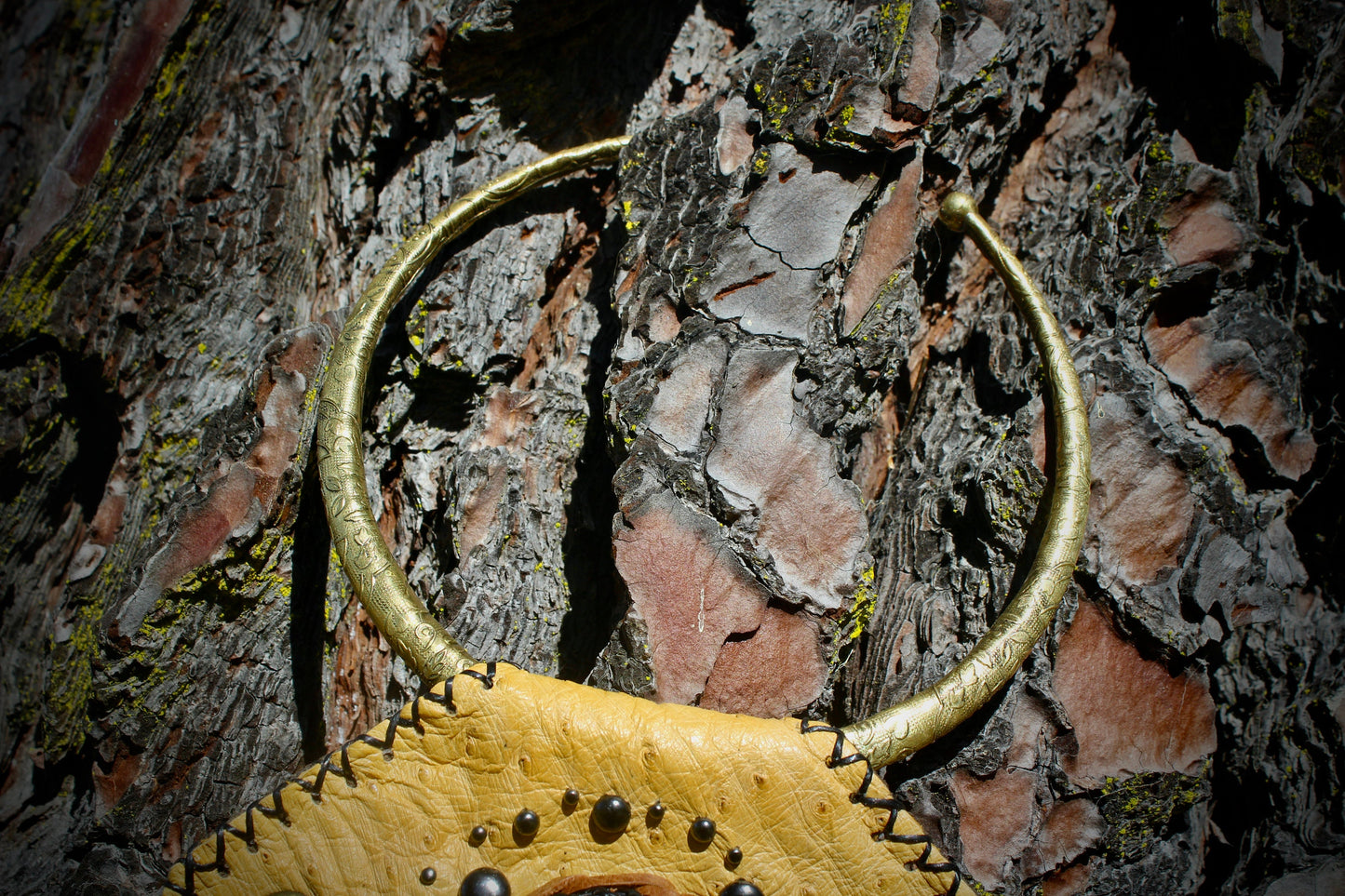 Recycled Leather Shungite Necklace  Tribal Statement Necklace with Sacred Mandala Stone
