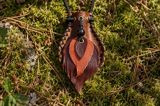 Handmade Leather Shungite Medicine Bag Necklace | Crystal Pouch Pendant